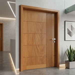 Puerta Kalyana Linea, Moderna, de Madera de Teca, con Líneas Acanaladas, Minimalista, de Lujo, para Entrada Principal, Puertas Arquitectónicas de Entrada - Product Image 5