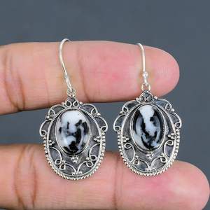 Boucles d'oreilles pendantes en turquoise buffle blanc, faites à la main, bijoux en argent sterling 925, pierre précieuse naturelle, cadeau pour elle - Product Image 2