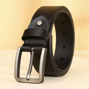 Cinturón Casual de Cuero Vacuno Genuino, Diseño a Cuadros, Hebilla Plateada, Moldeado en una Sola Pieza, Duradero, para Hombre, Ancho de 3.5cm, Longitud de 110-130cm - Product Image 1