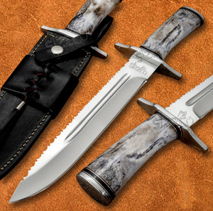 Custom Handmade D2 Steel Bowie <b>Knife</b> with Color <b>Bone</b> <b>Handle</b> & Leather Sheath Hunting Camping OEM Ideal Gift for Him - Product Image 1