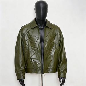 Veste bomber pour homme, design tendance OEM, nouvelle arrivée automne, veste en cuir, broderie lourde, veste en cuir avec strass - Product Image 5