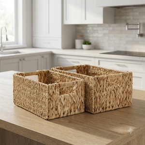 Panier de rangement domestique en jacinthe d'eau tressée naturelle, fait main, style rustique, décoratif, gain de place - Product Image 3