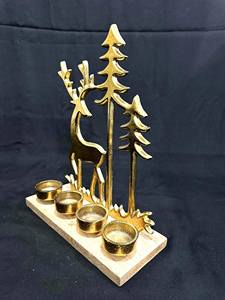 Reindeer Brass Gold Candle Holder With Wooden Base Decorative <b>Table</b> Accent Perfect For Festive And Seasonal Home Decor - Product Image 3