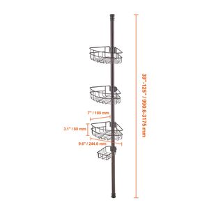 Étagère d'angle de douche multifonctionnelle 39'' (125 cm) avec barre de tension, forte capacité de charge, plateau résistant à la rouille pour salle de bain - Product Image 4
