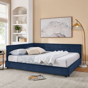 Queen Size Tufted <b>Bed</b> <b>Frame</b> with Comfortable Backrest Armrests Upholstered <b>Sofa</b> <b>Bed</b> for Bedroom Living Stylish Furniture - Product Image 1