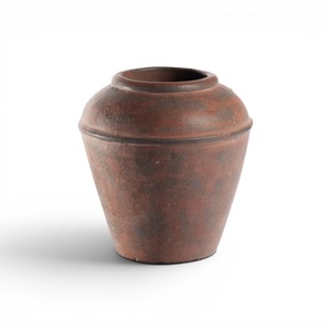 Rustic Distressed Dark Brown Pottery <b>Vase</b> Vintage Tabletop Flower Jar for Home Decor - Product Image 1
