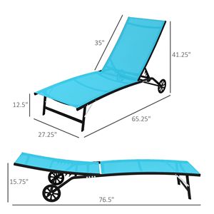 Lettino Prendisole Moderno Blu da Esterno 2 Pezzi con Ruote, 5 Posizioni Regolabili, Resistente per Hotel, Giardino, Spiaggia - Product Image 3
