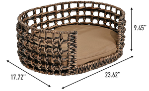 Lit pour animaux de compagnie portable en jacinthe d'eau tissé à la main, écologique, avec coussin amovible et lavable, rembourré en coton, utilisable toute l'année, fabriqué au Vietnam - Product Image 6