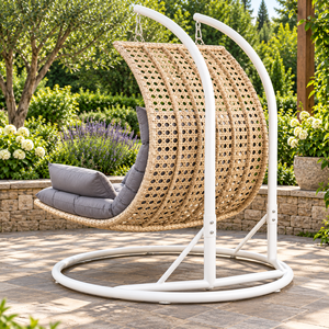 Outdoor Rattan <b>Hanging</b> <b>Chair</b> With Gray Cushions Contemporary Patio Swing For 1 Person - Product Image 5