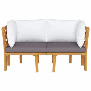 Canapé de jardin gris foncé avec coussins blancs, bois naturel, mobilier d'extérieur élégant - Product Image 3