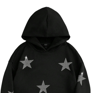 Sweat-shirt à capuche Y2K personnalisé avec étoiles en strass pour hommes et femmes, style streetwear oversize, brillant, hip-hop, vente en gros, noir - Product Image 2