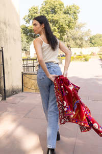 Luxurious Fusion Warmth Suzani Boho <b>Women</b> <b>Coat</b> Red Cotton <b>Velvet</b> Multicolour Floral Embroidered Ladies Jacket - Product Image 5