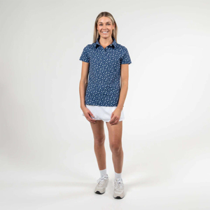 Polo de Mujer con Estampado de Puntos Azules, Manga Corta, Casual, Transpirable, Tejido de Poliéster, Corte Regular - Product Image 1