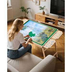 Portable 1500 Piece Jigsaw Puzzle <b>Table</b> with <b>Folding</b> Legs 4 Drawers Cover 34x25 Wooden Board Felt Surface Accessory - Product Image 5
