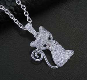 Collier pendentif chat serti de diamants Moissanite, bijoux Hip Hop, charme en argent scintillant - Product Image 1