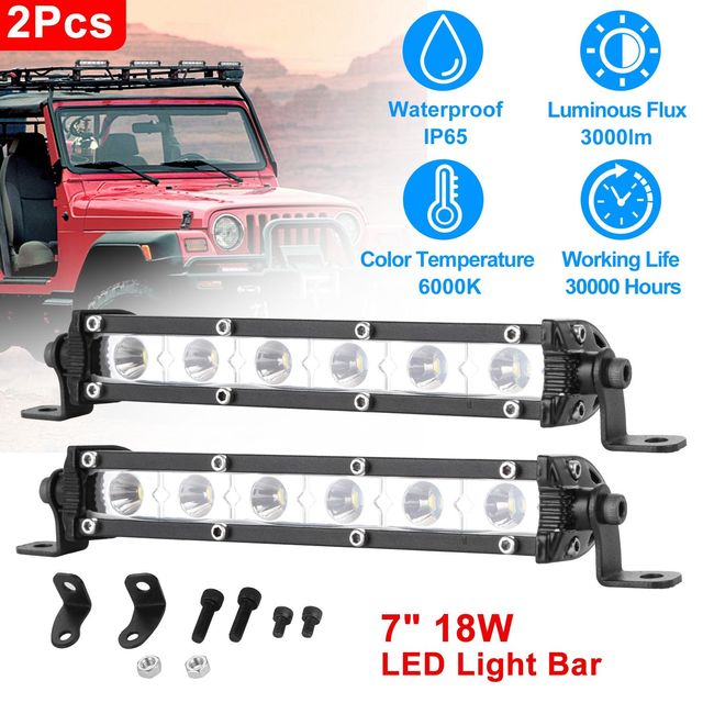 7\" Ultra Slim LED Light Bar 18W Single Row Offroad Spot Lights Work Light for Trailer Truck Bus Boat Ultra Slim LED Light