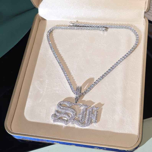 Collar con Colgante de Inicial Personalizada con Diamante Cultivado en Laboratorio, Oro Blanco, Estilo Hip Hop, Letra con Incrustaciones de Diamantes, Joyería de Lujo, Regalo - Product Image 3