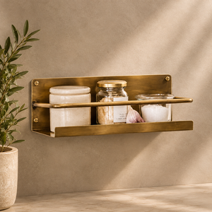 Étagère de rangement rectangulaire en métal avec finition laiton, design minimaliste pour l'organisation des articles de cuisine, type sur pied, un seul niveau - Product Image 6