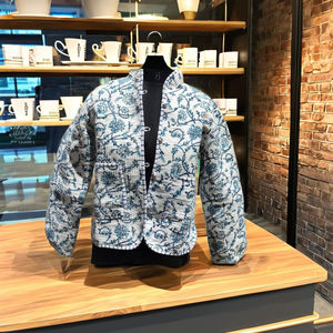 Chaqueta Acolchada de Algodón Kantha Sanganeri Jaipuri para Mujer, Transpirable, de Longitud Regular, con Estampado Floral, Blanca, para Invierno - Product Image 1
