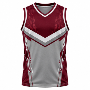Vente en gros de maillots de basket-ball pour hommes de haute qualité, personnalisés, imprimés par sublimation, grande taille, respirants, col en V, 100% polyester - Product Image 3