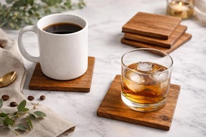 Wholesale ILAHI's Eco-Friendly Brown Square Wooden Coaster Classic Design Tabletop Protective Accessory Customizable Size Home - Product Image 3
