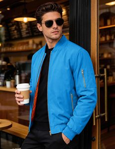 Bomber <b>Jacket</b> Men Custom Polyester <b>Slim</b> <b>Fit</b> Lightweight Casual Winter <b>Jacket</b> Wholesale Factory Direct Cozy Wear - Product Image 4