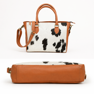 Genuine Cowhide Leather Satchel <b>Bag</b> | Black & <b>White</b> Hair-On Western Handbag for Women, Premium Leather Shoulder & Crossbody <b>Bag</b> - Product Image 3