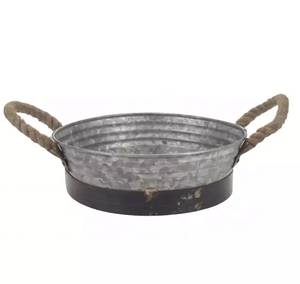 Plateau de service rectangle antique le plus vendu Poignées en bois et métal galvanisé Plateau à outils en étain pour un usage domestique Marbre en acier acrylique - Product Image 1