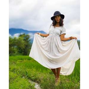 Robe midi décontractée en lin et coton pour femme, style bohème, manches courtes, boutonnée sur le devant, coupe ample, longue, pour l'été - Product Image 2