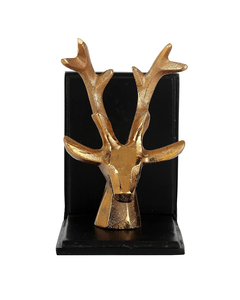 Porte-livres décoratifs en laiton et bois avec figurines humaines dorées, motif cerf et personnage, pour bibliothèque et bureau - Product Image 5