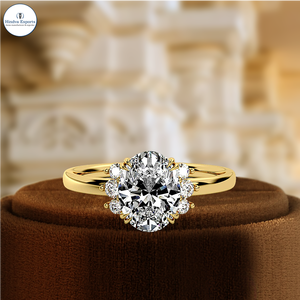 แหวนหมั้นเพชรรูปไข่เพาะเลี้ยง 1CT พร้อมใบรับรอง IGI แหวนทอง 14K แหวนหมั้นเพชรรูปไข่เพาะเลี้ยงทรงคลัสเตอร์สุดหรู - Product Image 1