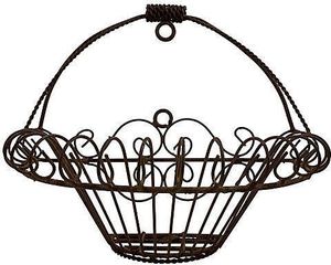 Panier de rangement en fil métallique brun foncé avec décorations ajourées et poignée enveloppée, vente en gros directe usine OEM ODM, fil de fer robuste - Product Image 3