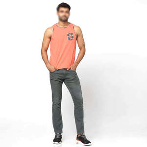 เสื้อกล้ามทรงเข้ารูปคุณภาพสูงสำหรับผู้ชายผ้าฝ้าย 100% คอกลม แห้งเร็ว น้ำหนักเบา เหมาะสำหรับออกกำลังกาย สีส้ม - Product Image 2