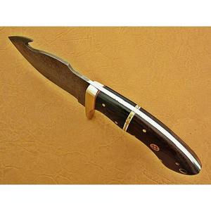 Cuchillo de Camping de Hoja Fija de Acero de Damasco con Mango de Madera y Hueso, Personalizable OEM, Borde Plano, Espalda Recta, Regalo para Él - Product Image 3