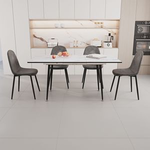 Set Tavolo da Pranzo Allungabile in MDF da 47 e 63 Pollici con Sedie, Bianco e Grigio, per 2-6 Persone, Elegante Arredamento per Sala da Pranzo - Product Image 1