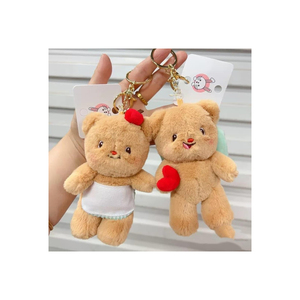 Porte-clés ours en peluche mignon, jouet doux 3D de dessin animé, robe à pois violette avec nœud, pendentif mousqueton - Product Image 4