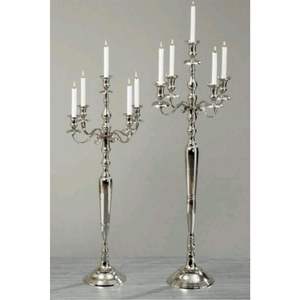 Candélabres en métal argenté haut de gamme à 5 bras, porte-bougie décoratif sur pied, centre de table de luxe pour mariages et événements - Product Image 1