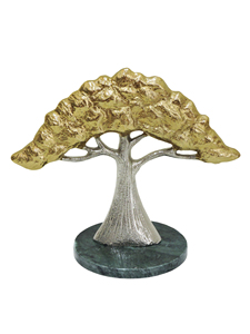 Elegante Escultura de Árbol de Aluminio Hecha a Mano con Follaje Dorado y Plateado, Base de Mármol Verde, Decoración de Hogar de Lujo, Adorno Artístico Moderno - Product Image 4