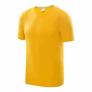 Men's Yellow Short Sleeve Crew Neck <b>T</b>-<b>Shirt</b> 100% Polyester Moisture Wicking Regular Fit Solid Color All Seasons Wear - Product Image 1