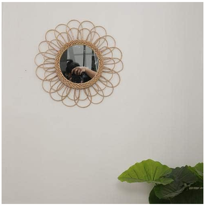 Vietnam Modern Rattan Floral Round Mirror Handmade <b>Wall</b> <b>Decor</b> - Product Image 3