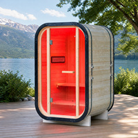 Ruang Sauna Luar Ruangan Kayu Pinus dengan WiFi Pintar Opsional Terapi Cahaya Merah Steam Cube Sauna 1 Orang Pemanas Listrik ODM Spa Hotel Patio