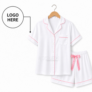 Cosh International Alpha Kapa Custom Logo Seamless Sorority Sisterhood Women White Short Sleeve Pajama Set With Pink Trim - Product Image 1