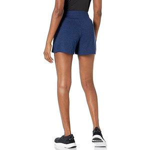 Shorts décontractés pour femmes, bleus, taille haute, élastique, respirants, en tricot 100% coton, avec poches, coupe ample - Product Image 3