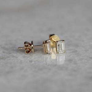 <b>Emerald</b> Cut Moissanite <b>Stud</b> <b>Earrings</b> for Women Gold Plated Minimalist Rectangle Diamond <b>Earrings</b> Gift - Product Image 2