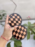 Sous-verres en cuir de haute qualité, faits à la main, motif damier, style vintage, pour la décoration de table
