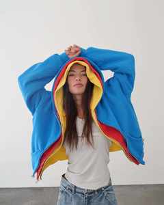 Nueva sudadera con capucha corta de algodón con cremallera y color personalizado, estilo urbano, con estampado personalizado. - Product Image 3