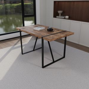 Moderno rurale industriale 55 \ "tavolo da pranzo rettangolare MDF legno scuro 1.5 \" spessore legno ingegneria gambe in metallo nero per 4-6 - Product Image 3