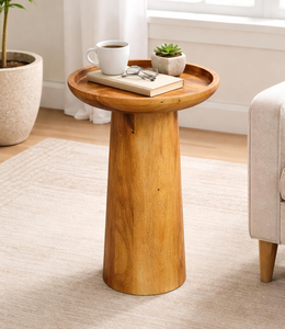 Lytcraft <b>Round</b> Solid Mangowood Side <b>Table</b> Accent End <b>Table</b> Modern <b>Occasional</b> Ottoman with Wide Strong Base for Living Room - Product Image 1