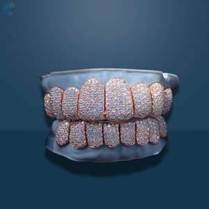 Hip Hop <b>Rose</b> Gold Teeth Grillz Iced Out 8 <b>Top</b> & 8 Bottom Set Custom Made 14K Solid <b>Rose</b> Gold Grillz For Men's - Product Image 3