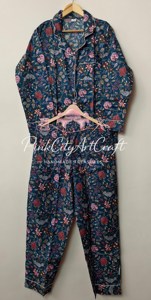 Handcrafted Indian Cotton <b>Summer</b> Eco-Friendly PJ Set Floral Block Print Nightwear Breathable Long Sleeve Shirt <b>Pyjama</b> Ensemble - Product Image 4